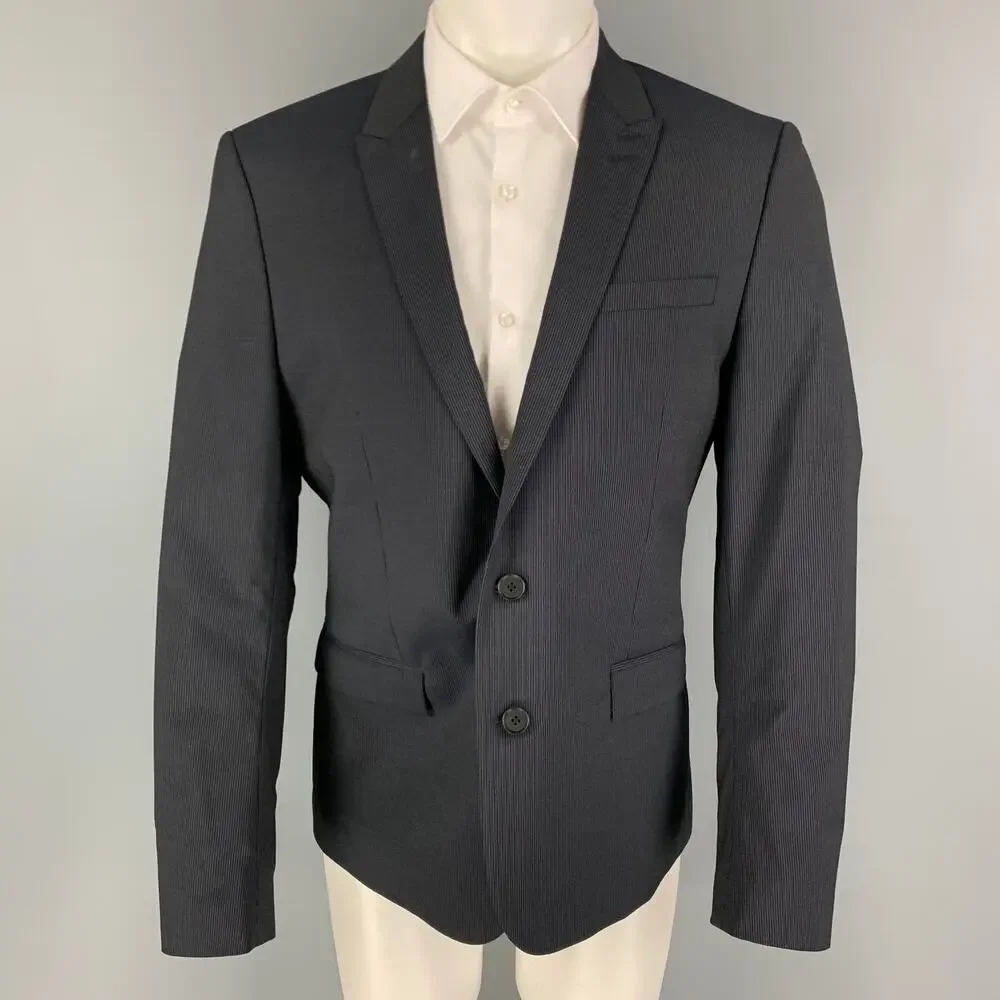 THE KOOPLES Size 40 Navy Pinstripe Wool Peak Lapel Sport Coat